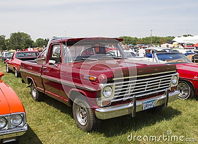 Vintage Red Ford F100 Pickup Truck Side view