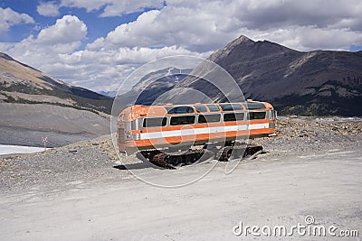 Vintage snowmobile in the rocky mountains