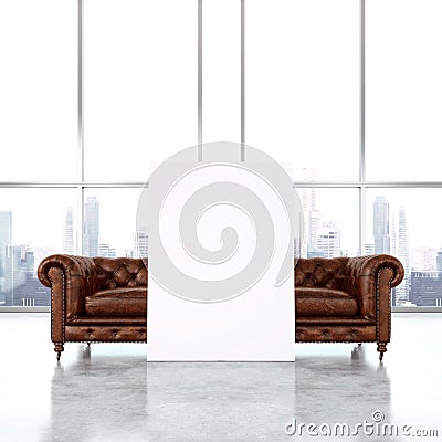 Vintage sofa and white poster