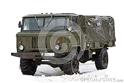 Vintage soviet truck under rain