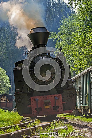 Vintage steam train locomotive - front view