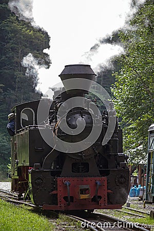 Vintage steam train locomotive - front view