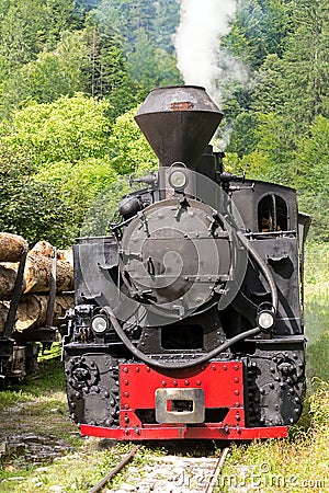 Vintage steam train locomotive - front view