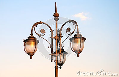 Vintage street light in Moscow. Horizontal photo.