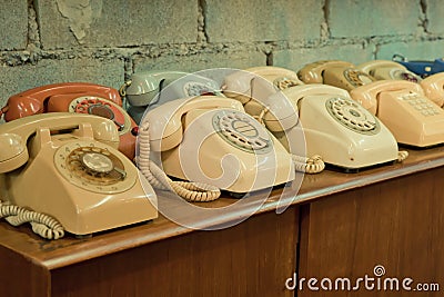 Vintage telephones on the table