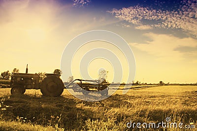 Vintage tractor in field