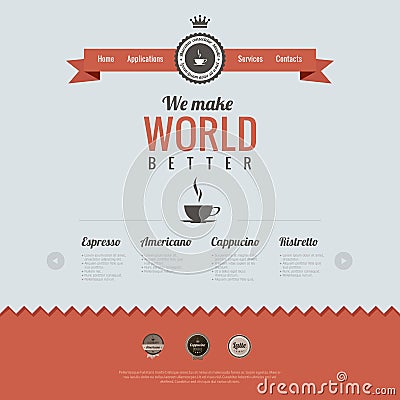Vintage website design template. Coffee theme. HTM