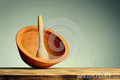 Vintage wooden bowl for spice and food cooking