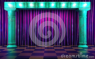 Violet fabric curtain on stage