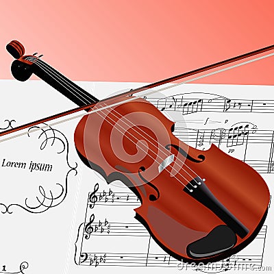 The violin with musical notes