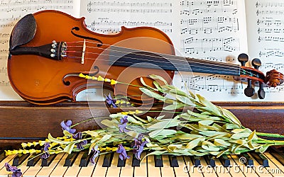 Violin, Piano, and Spring Flowers