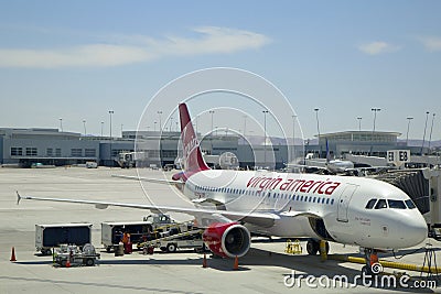 Virgin America Airbus A320 aircraft ready to take off at Las Vegas airport