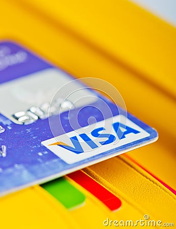 Visa Debit Card in wallet and other cards.
