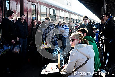 Visitors coming back home by train after they celebrated of New Year’s Eve