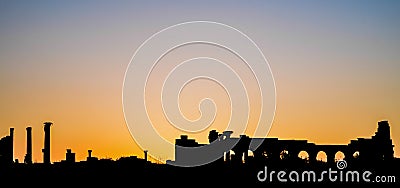 Volubilis Roman Site Basilica And Capitol Sunset Silhouette