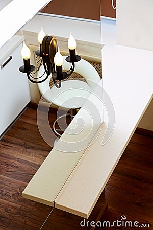 Wall mirror and bar tabletop top view