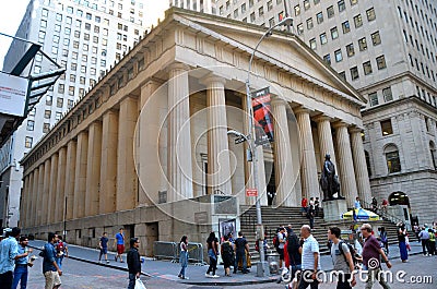 Wall Street and the New York Stock Exchange, New York City, USA.