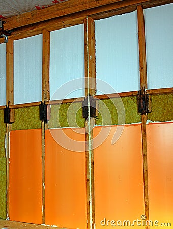 Walls of a frame house with different types of heat insulation