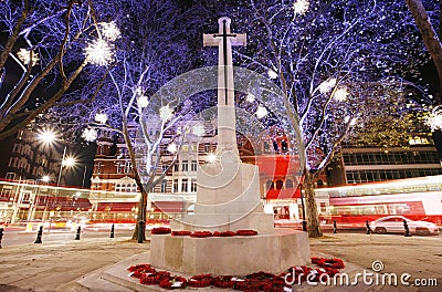War memorial with Christmas Lights Display
