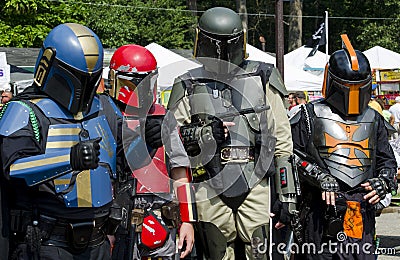 Warrior group from the future, in costume at a festival