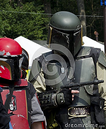 Warrior people from the future, in costume at a festival