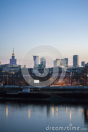 Warsaw cityscape at twilight