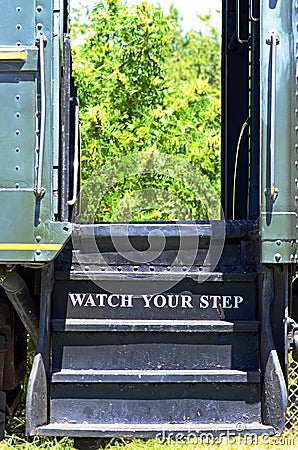 Watch Your Step on Vintage Steam Train Car