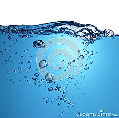 Water and air bubbles over white background