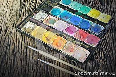 Water color paint box and paint brush