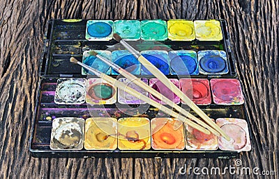 Water color paint box and paint brush