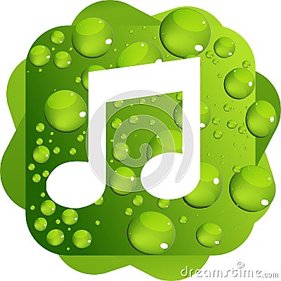 Water drops on green background music icon