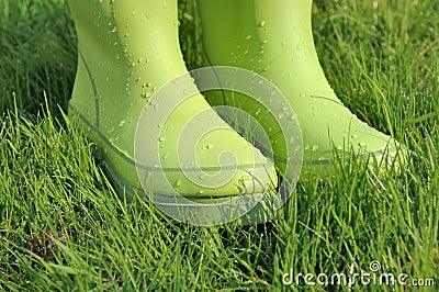 Water drops on rubber boots