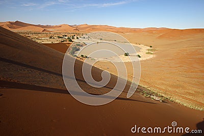 Water in Sossusvlei seen from the top of the dune