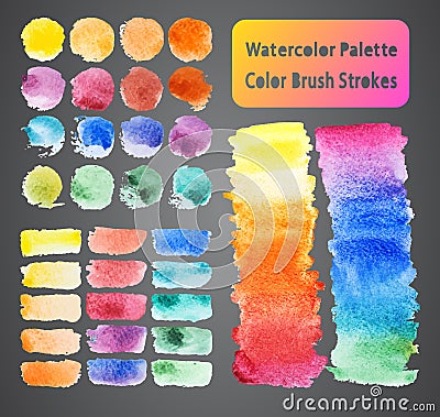 Watercolor palette, color brush strokes