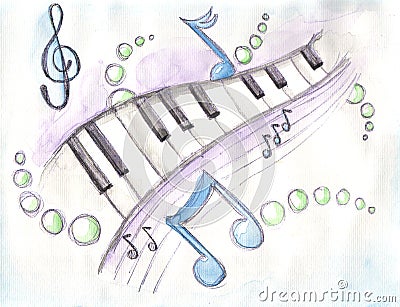 Watercolor of piano keys & notes
