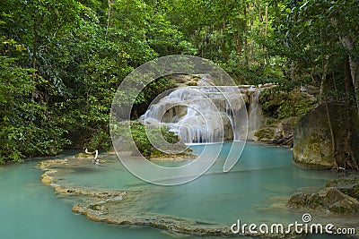 Waterfall beautiful scenery in the tropical forest.