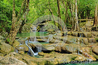 Waterfall beautiful scenery in the tropical forest.