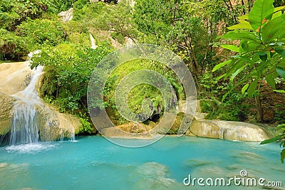 Waterfall beautiful scenery in the tropical forest.