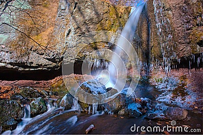 Waterfall on the taiga river in late autumn-3.