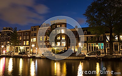 Waterfront Houses In Amsterdam At Night