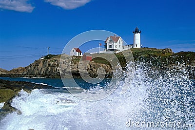 Waves Crashing Around Nubble Lighthouse in Maine