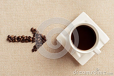 Way to coffee, Cup of coffee and coffee beans