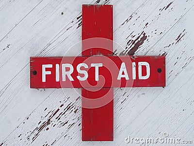 Weathered First Aid Sign