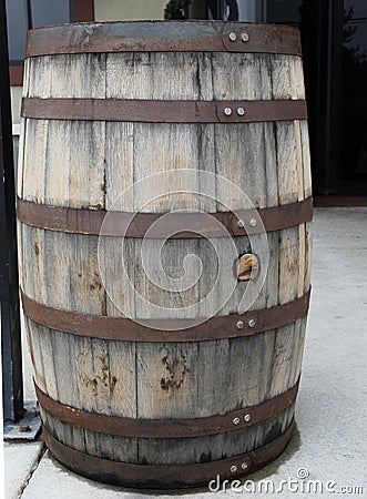 Weathered Wooden Barrel with steel bands