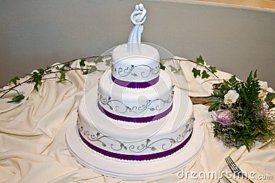 Wedding Cake with Purple Trim