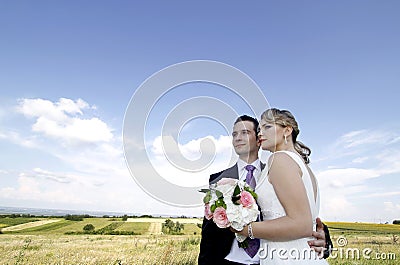 Wedding couple on the field