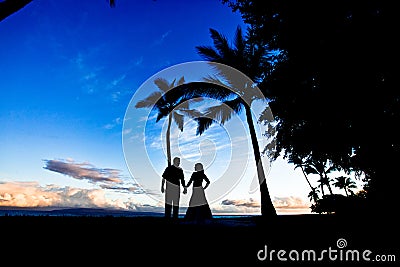 Wedding couple silhoutte Hawaii
