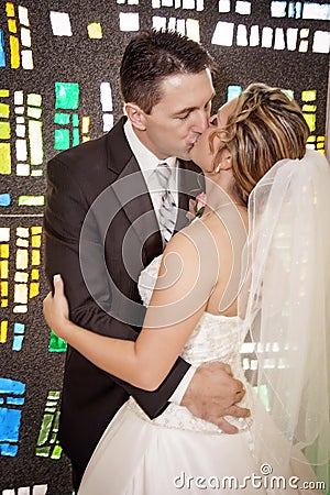 Wedding couple stained glass window