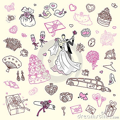 Wedding set. Hand drawn illustration.