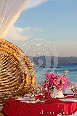Wedding table set up on tropical beach